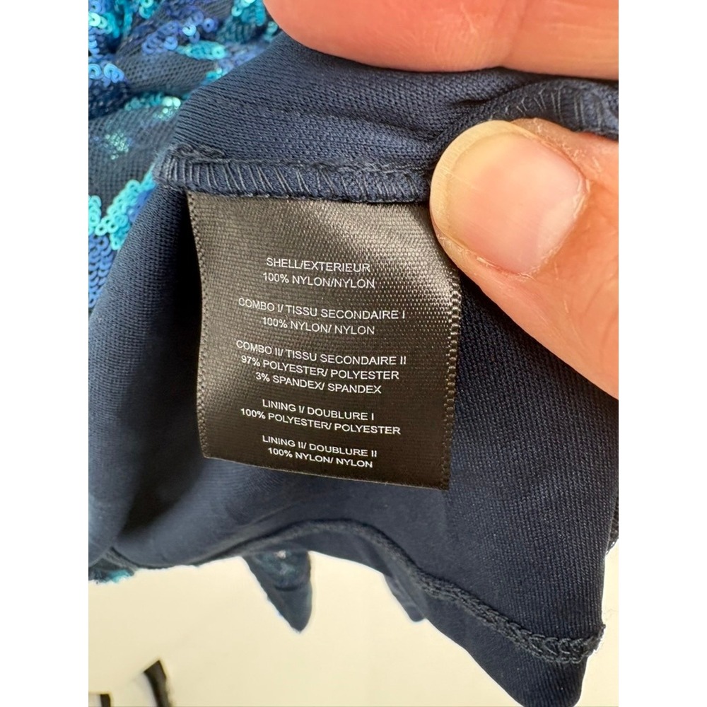 BCBGMAXAZRIA Dress Womens 2 Blue Sequin Mesh Yoke Sleeveless Bodycon Cocktail‎ - Picture 7 of 11